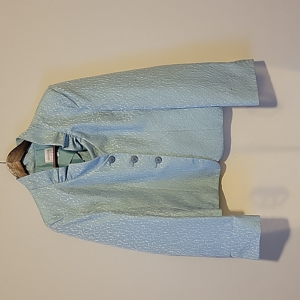 Armani Collezioni Ruffle Collar Light Green White Blazer Size 12